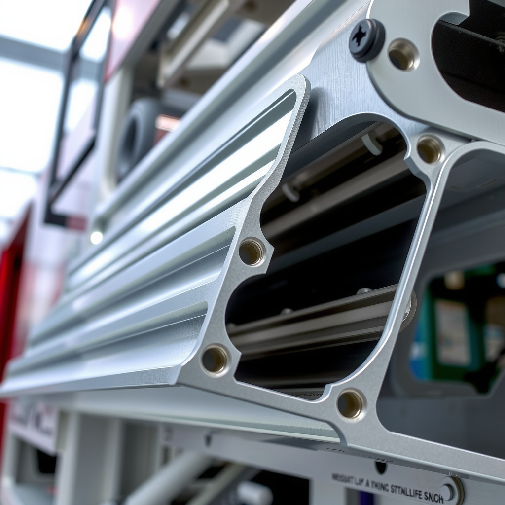 Detailed view of extruded aluminium profiles and bolted gusset joints showing the precision manufacturing process used in Halifat bus body construction
